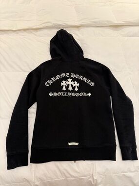 Chrome Hearts Black Zip-Up Hoodie with White Back Logo